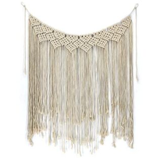 KINOKINO マクラメ タペストリー 壁掛け お洒落 北欧 ボヘミアン インテリア 手織り 結婚式 クリスマスツリー タッセル (ベージュ)
