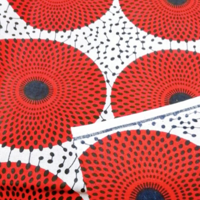 KINOKINO アフリカ布 綿100% 6ヤード アフリカン プリント 生地 サークル 円 丸 水紋 アイ (A)